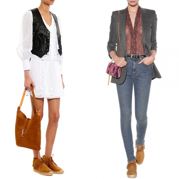 Saint Laurent Tan Suede Fringe Espadrille desert boot booties IT 39.5 US 9.5 - Picture 2 of 16